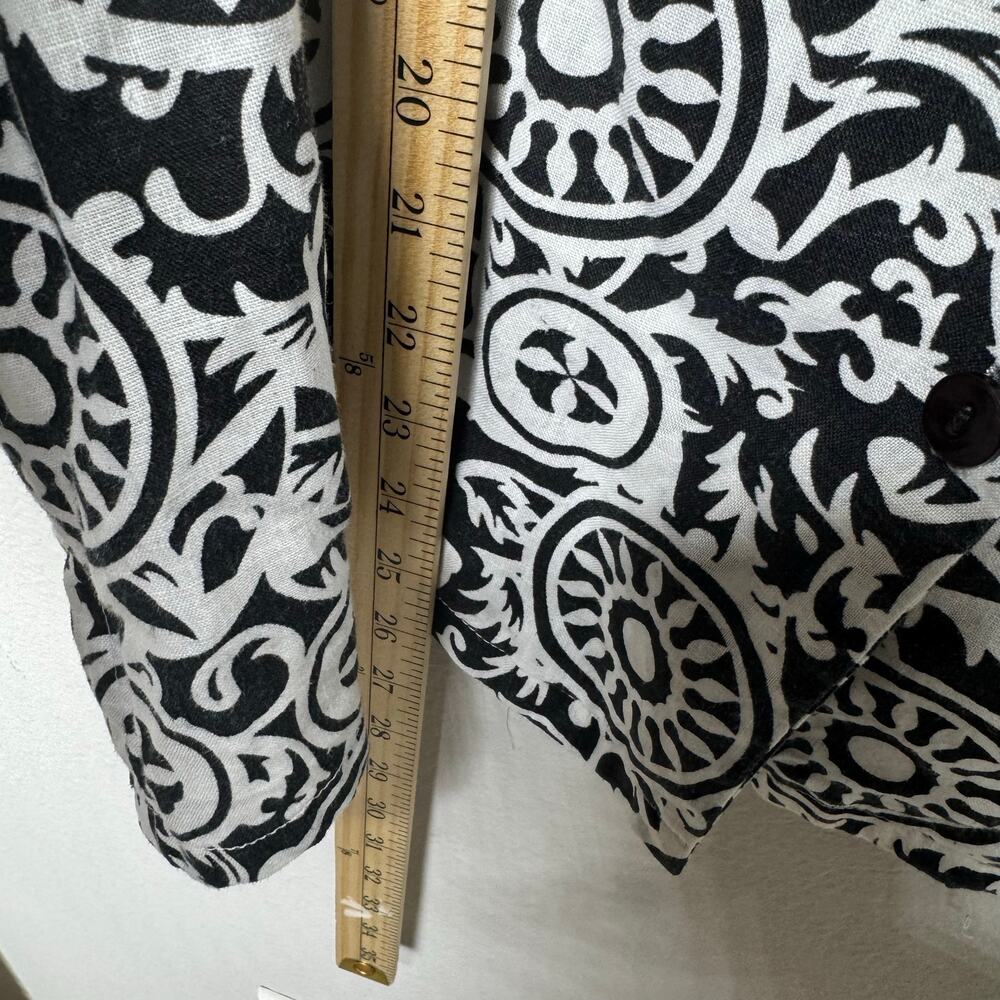 Carole Little Woman 1X Linen Blouse Black White Scroll Print Button Front Top - Picture 3 of 6